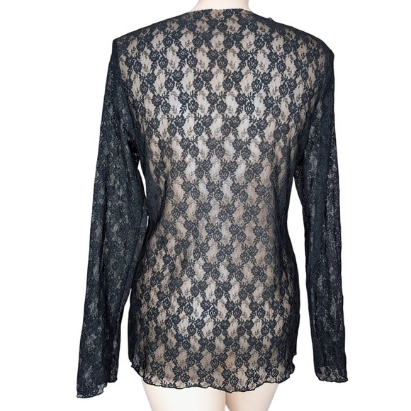 Y2K‎ Mesh Fairy Grunge Top Medium Black Witchy Whimsigoth Sheer Vamp Punk Floral - Picture 3 of 4